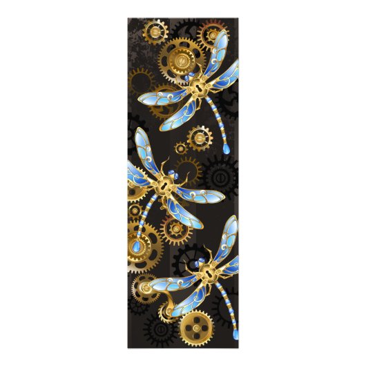 Steampunk Dragonflies op bruine gestreepte achterg Foto Afdruk (Voorkant)