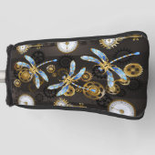 Steampunk Dragonflies op bruine gestreepte achterg Golfheadcover (Voorkant)