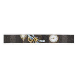 Steampunk Dragonflies op bruine gestreepte achterg Grosgrain Lint