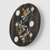 Steampunk Dragonflies op bruine gestreepte achterg Grote Klok (Hoek)