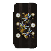 Steampunk Dragonflies op bruine gestreepte achterg Incipio iPhone Portemonnee Hoesje (Voorkant Agenda)