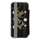 Steampunk Dragonflies op bruine gestreepte achterg Incipio iPhone Portemonnee Hoesje (Agenda Achterkant)