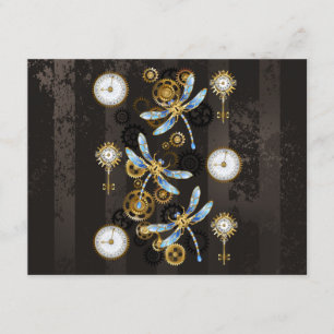 Steampunk Dragonflies op bruine gestreepte achterg Informatiekaartje
