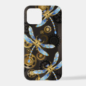Steampunk Dragonflies op bruine gestreepte achterg iPhone Hoesje (Achterkant)