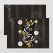 Steampunk Dragonflies op bruine gestreepte achterg Kaart (Voorkant / Achterkant)