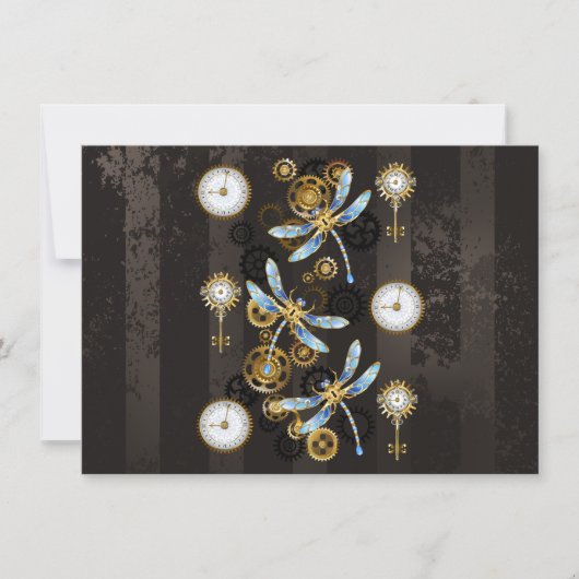 Steampunk Dragonflies op bruine gestreepte achterg Kaart (Voorkant)