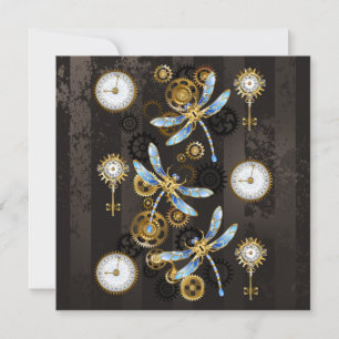 Steampunk Dragonflies op bruine gestreepte achterg Kaart