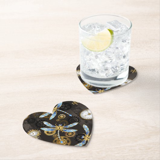 Steampunk Dragonflies op bruine gestreepte achterg Kartonnen Onderzetters (Insitu)