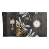 Steampunk Dragonflies op bruine gestreepte achterg Kussensloop (Achterkant-Rechts)