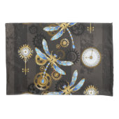 Steampunk Dragonflies op bruine gestreepte achterg Kussensloop (Voorkant)