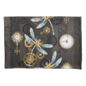 Steampunk Dragonflies op bruine gestreepte achterg Kussensloop (Voorkant-Links)