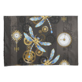 Steampunk Dragonflies op bruine gestreepte achterg Kussensloop (Voorkant-Rechts)