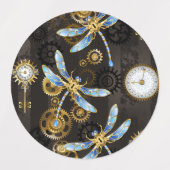 Steampunk Dragonflies op bruine gestreepte achterg Labels (Design 2)