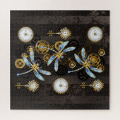 Steampunk Dragonflies op bruine gestreepte achterg Legpuzzel (Horizontaal)