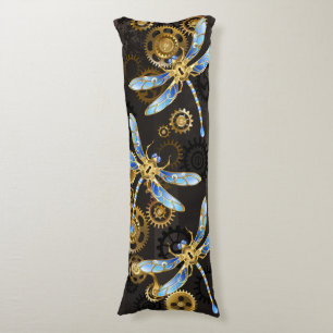 Steampunk Dragonflies op bruine gestreepte achterg Lichaamskussen
