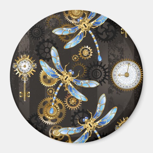 Steampunk Dragonflies op bruine gestreepte achterg Magneet (Voorkant)