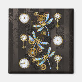 Steampunk Dragonflies op bruine gestreepte achterg Magneet (Voorkant)