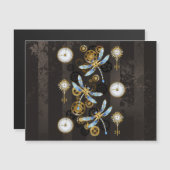 Steampunk Dragonflies op bruine gestreepte achterg Magnetische Uitnodiging (Voorkant / Achterkant)