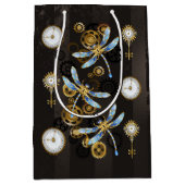 Steampunk Dragonflies op bruine gestreepte achterg Medium Cadeauzakje (Voorkant)