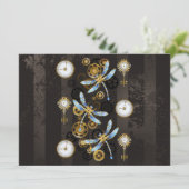 Steampunk Dragonflies op bruine gestreepte achterg Menu (Staand voorkant)