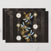 Steampunk Dragonflies op bruine gestreepte achterg Menu (Voorkant / Achterkant)