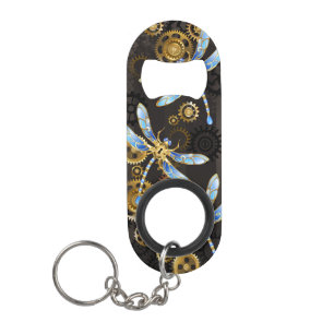 Steampunk Dragonflies op bruine gestreepte achterg Mini Flessenopener