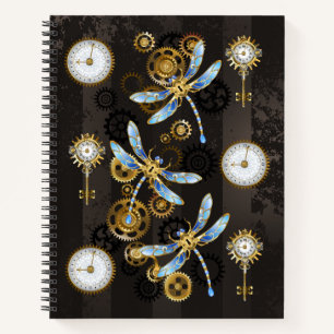 Steampunk Dragonflies op bruine gestreepte achterg Notitieboek