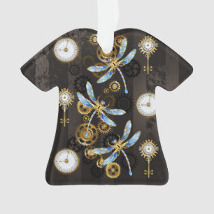 Steampunk Dragonflies op bruine gestreepte achterg Ornament