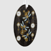 Steampunk Dragonflies op bruine gestreepte achterg Ornament (voorkant)