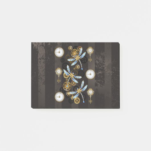 Steampunk Dragonflies op bruine gestreepte achterg Post-it® Notes (Voorkant)