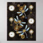 Steampunk Dragonflies op bruine gestreepte achterg Poster (Voorkant)