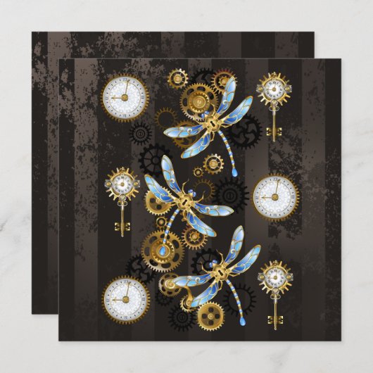 Steampunk Dragonflies op bruine gestreepte achterg Programma (Voorkant / Achterkant)