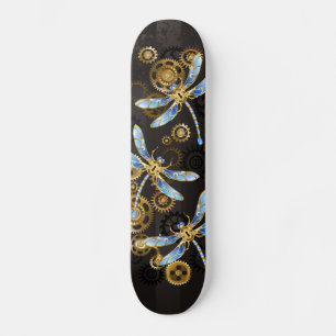 Steampunk Dragonflies op bruine gestreepte achterg Skateboard