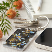 Steampunk Dragonflies op bruine gestreepte achterg Sleutelhanger (Voorkant Rechts)