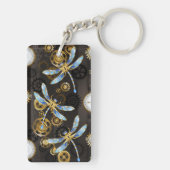 Steampunk Dragonflies op bruine gestreepte achterg Sleutelhanger (achterkant)