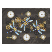 Steampunk Dragonflies op bruine gestreepte achterg Tafelkleed (Voorkant (Horizontaal))