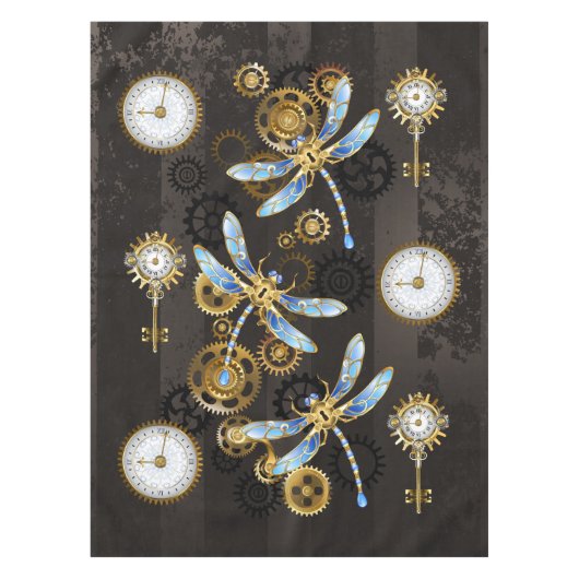 Steampunk Dragonflies op bruine gestreepte achterg Tafelkleed (Voorkant)