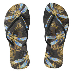 Steampunk Dragonflies op bruine gestreepte achterg Teenslippers
