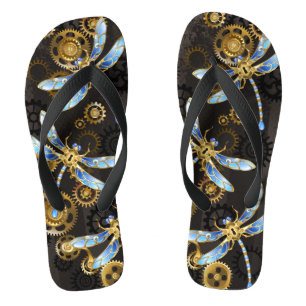 Steampunk Dragonflies op bruine gestreepte achterg Teenslippers