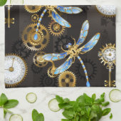 Steampunk Dragonflies op bruine gestreepte achterg Theedoek (Gevouwen)