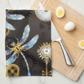 Steampunk Dragonflies op bruine gestreepte achterg Theedoek (Quarter Fold)