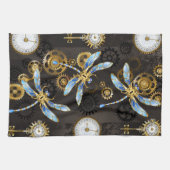 Steampunk Dragonflies op bruine gestreepte achterg Theedoek (Horizontaal)