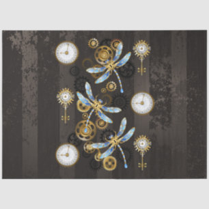 Steampunk Dragonflies op bruine gestreepte achterg Tissuepapier