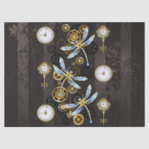 Steampunk Dragonflies op bruine gestreepte achterg Tissuepapier