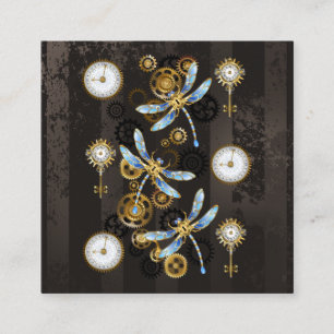 Steampunk Dragonflies op bruine gestreepte achterg Vierkante Visitekaartje