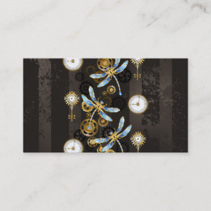 Steampunk Dragonflies op bruine gestreepte achterg Visitekaartje