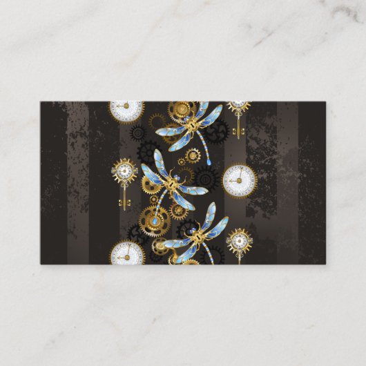 Steampunk Dragonflies op bruine gestreepte achterg Visitekaartje (Voorkant)