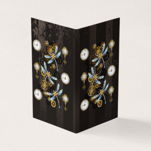 Steampunk Dragonflies op bruine gestreepte achterg Visitekaartjes