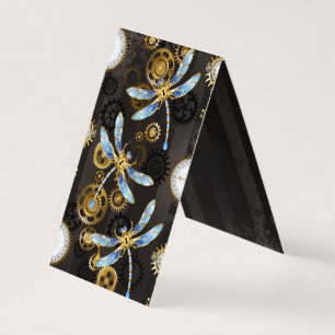 Steampunk Dragonflies op bruine gestreepte achterg Visitekaartjes