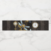 Steampunk Dragonflies op bruine gestreepte achterg Waterfles Etiket (Enkel label)